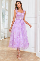 A-Linie Lila Korsett Ballkleid mit Schmetterlings applikationen